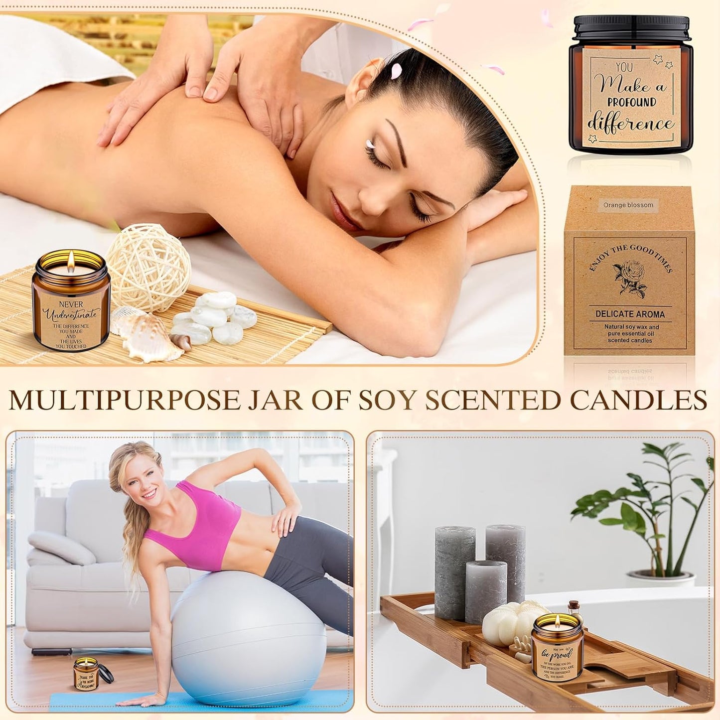 MTLEE 20 Pcs Thank You Gifts Candles 3.5 oz Employee Appreciation Inspirational Scented Soy Wax Candle Thank You Gift Christmas Gifts for Coworker Women Volunteer Teacher(Appreciation,Brown)