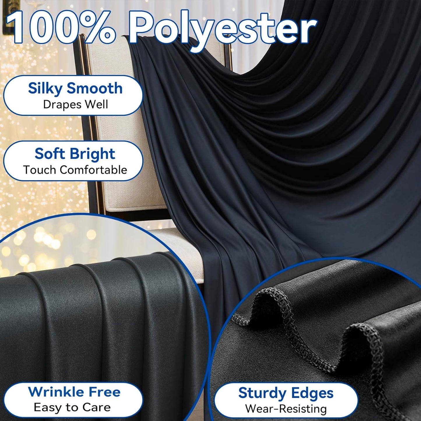 60×14ft Wrinkle Free Black Backdrop Curtain for Parties Wedding,12 Panels 5×14ft Height Soft Silky Polyester Photo Backdrop Drapes for Birthday Graduation Photography Stage Event Background Cloth