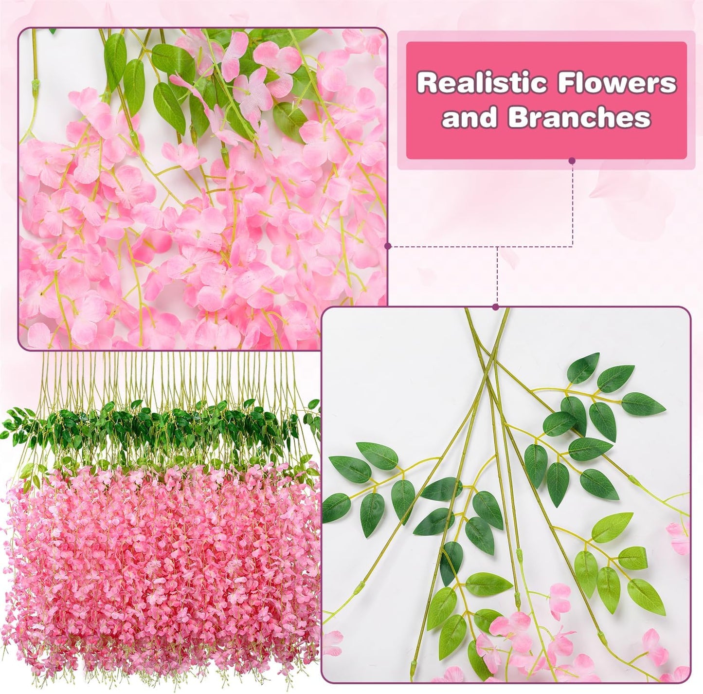Wisteria Hanging Flowers,Fake Hanging Flowers,Wisteria artificiales Garland for Home Wedding Arch Floral Party Garden Ceremony Outdoor Decor,3.6 feet Long(12,Pink)