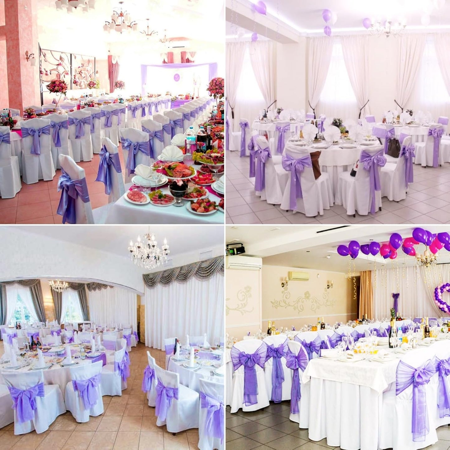 100 PCS Satin Chair Sashes Decorative Bow Chair Sashes Ties Back Ribbon Bows Chair Cover Band for Wedding Party Ceremony Reception Events Banquet Home Kitchen Chair Cover Decor(7x108inch,Lavender)