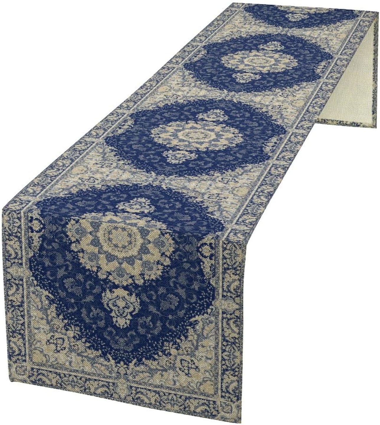 Boho Bohemia Style Dark Blue Table Runner, Country Rustic Farmhouse Magical Abstract Print Pattern for Home Kitchen Table Decor Dining Coffee Room Garden Party Decor 13x120in