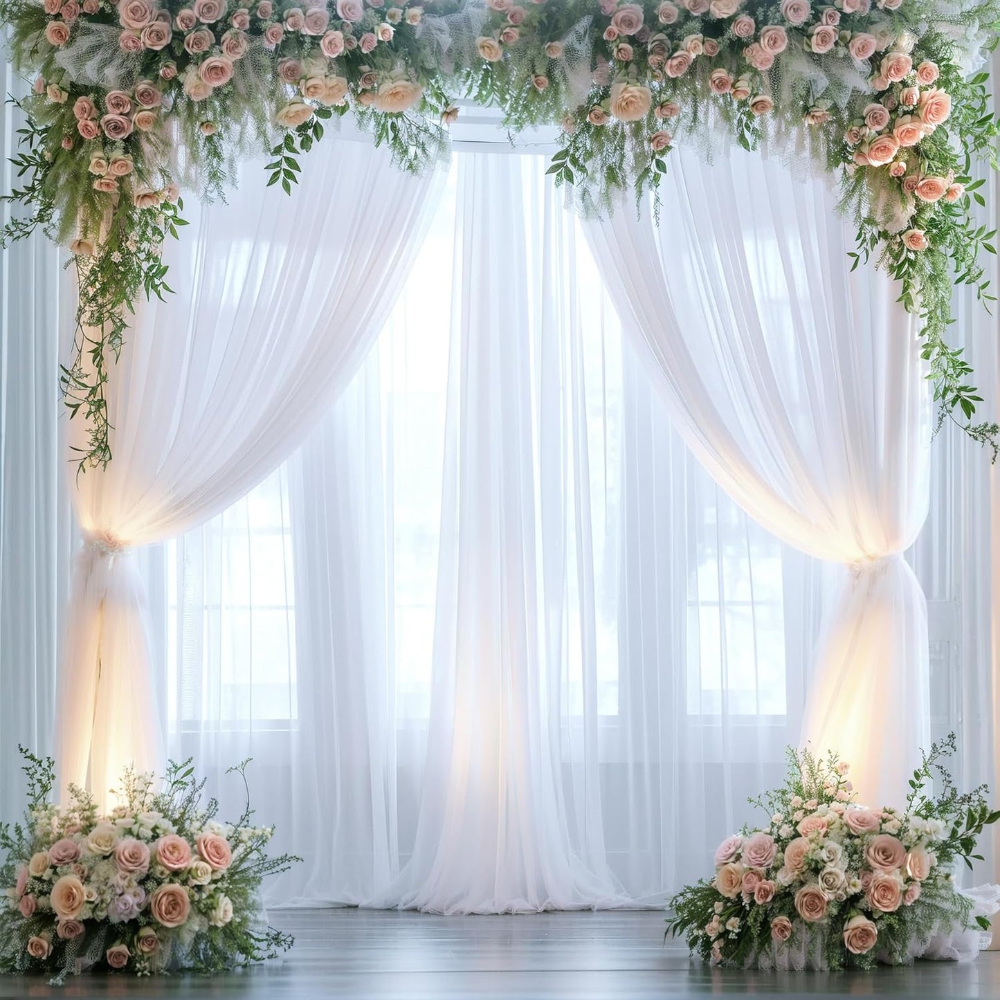 White Backdrop Curtain for Parties 10 ft x 10 ft Sheer Tulle Backdrop Drapes for Wedding Ceremony Birthday Baby Shower Ceiling Drapes Christmas Photo Backdrop Curtain Decorations 2 Panels 5ft x 10ft