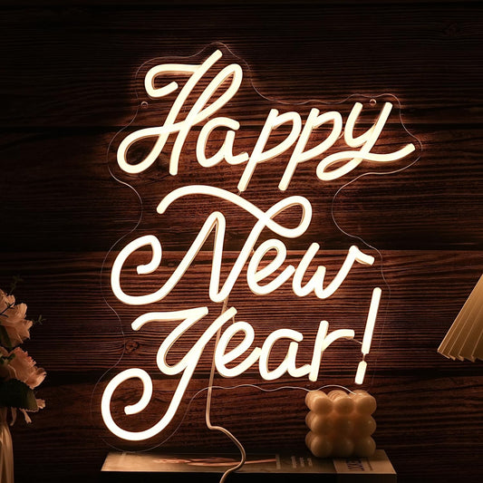 Happy New Year Neon Sign Warm White Led Neon Lights for Wall Decor Usb New Year Light Up Signs for New Year Party Decor Home Bedroom Indoor Decorations