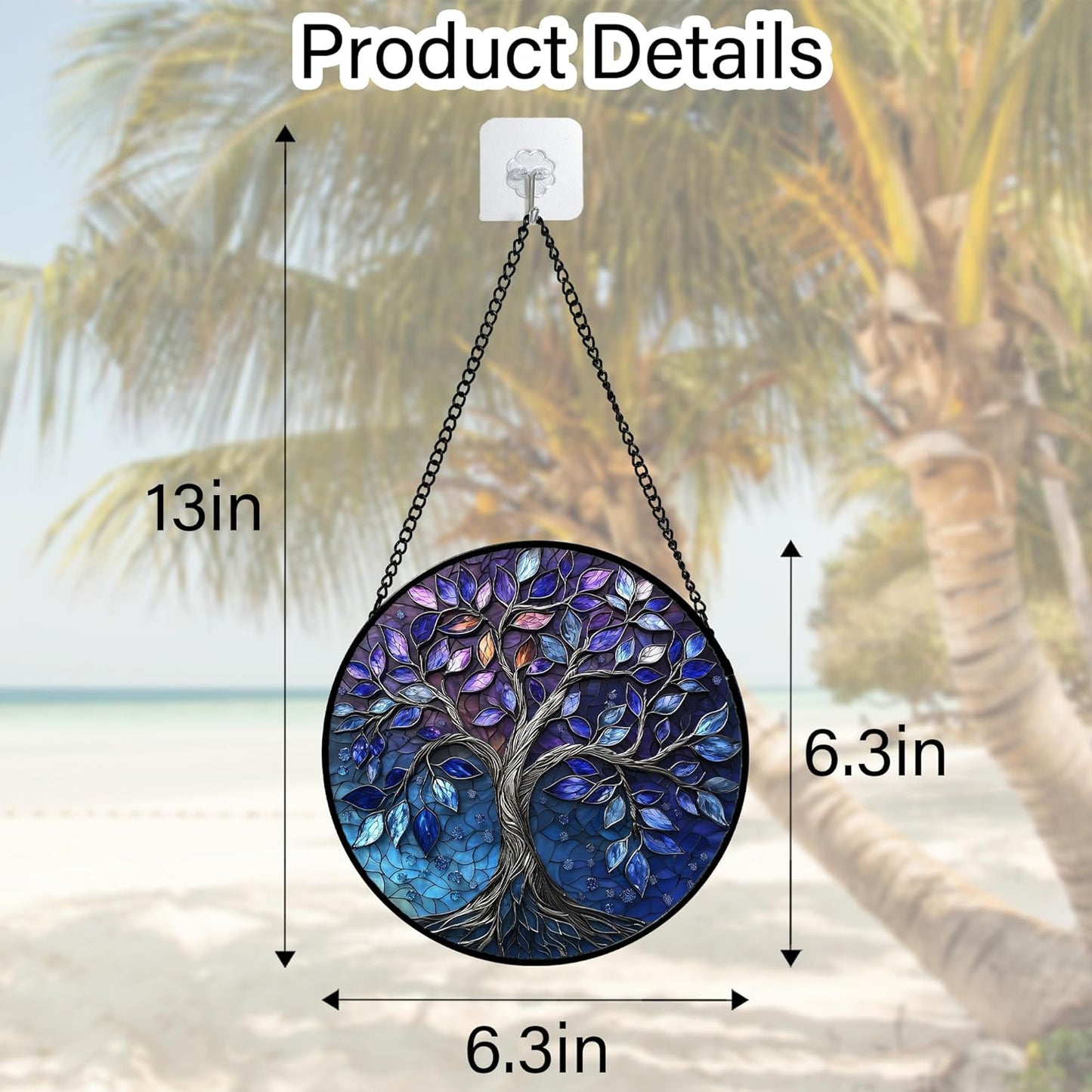 Stained Glass Window Hanging, Blue Purple Tree of Life Sun Catchers Colorful Glass Panel Plants Suncatcher Decor for Birthday for Women,Men,Wife, Lovers, and Mom 6.3 in
