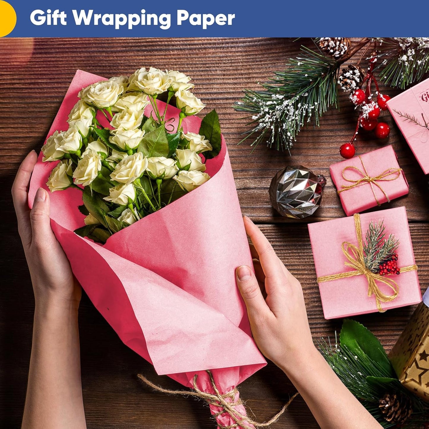 Vanhench 30"×1200" (100') Pink Wrapping Paper Roll, Solid Color Craft Paper for Mother's Day, Valentine's Day, Wedding, Birthday, Anniversary, Bouquet Flower, Poster Bulletin Board Paper