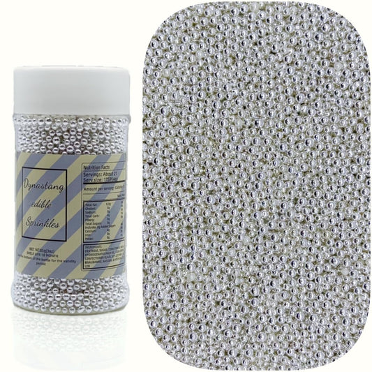 Dynastang 2mm Silver Pearls Sprinkles Edible Pearls Cake Decorating Stars Cake Decorations Cupcake Toppers Cookie Decorating Perfect for Cakes, Cupcakes, Desserts Toppings 3OZ
