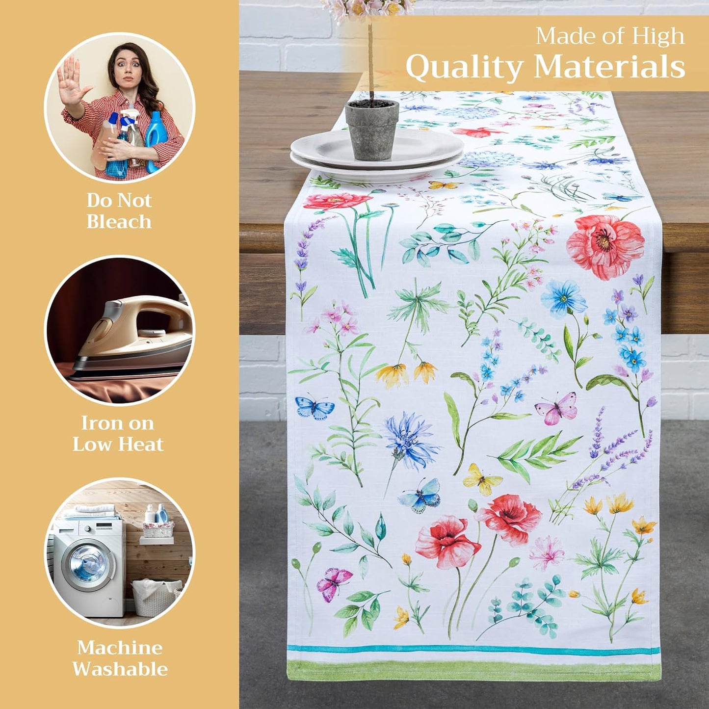 Maison d' Hermine Table Runner 100% Cotton Double Layer Table Runners 72 inches Long Decorative for Kitchen Dining Party Baby Shower Wedding Bridal Shower Spring Summer (Just Floral, 14.50" x 72")