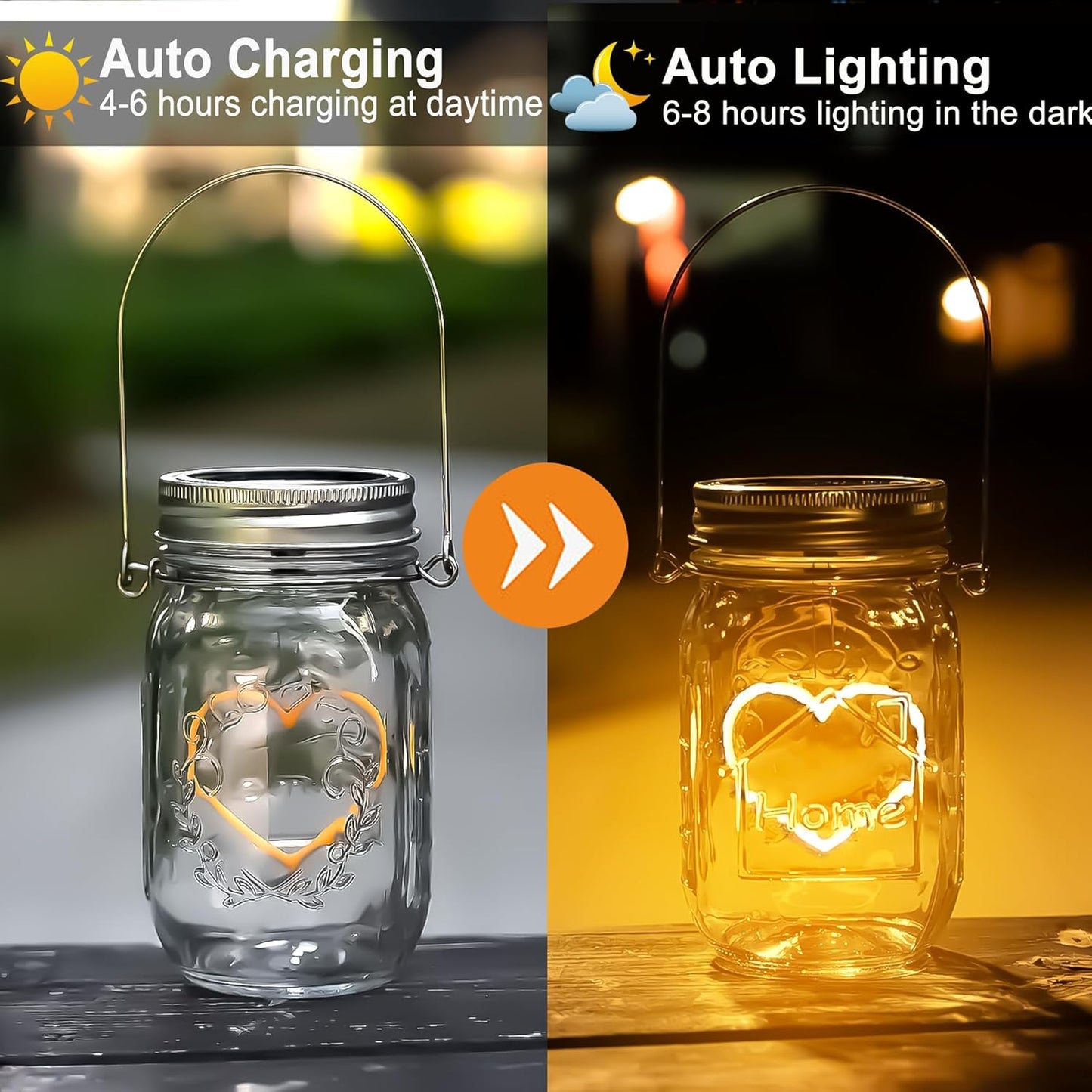 Hanging Solar Mason Jar Lights, 4 Pack Heart Shape Led Lights, Solar Lanterns Outdoor Waterproof Lights, Hangers and Jars Included, Gift for Mothers Day,Home Party Wedding Lover Garden Patio Decor (4)