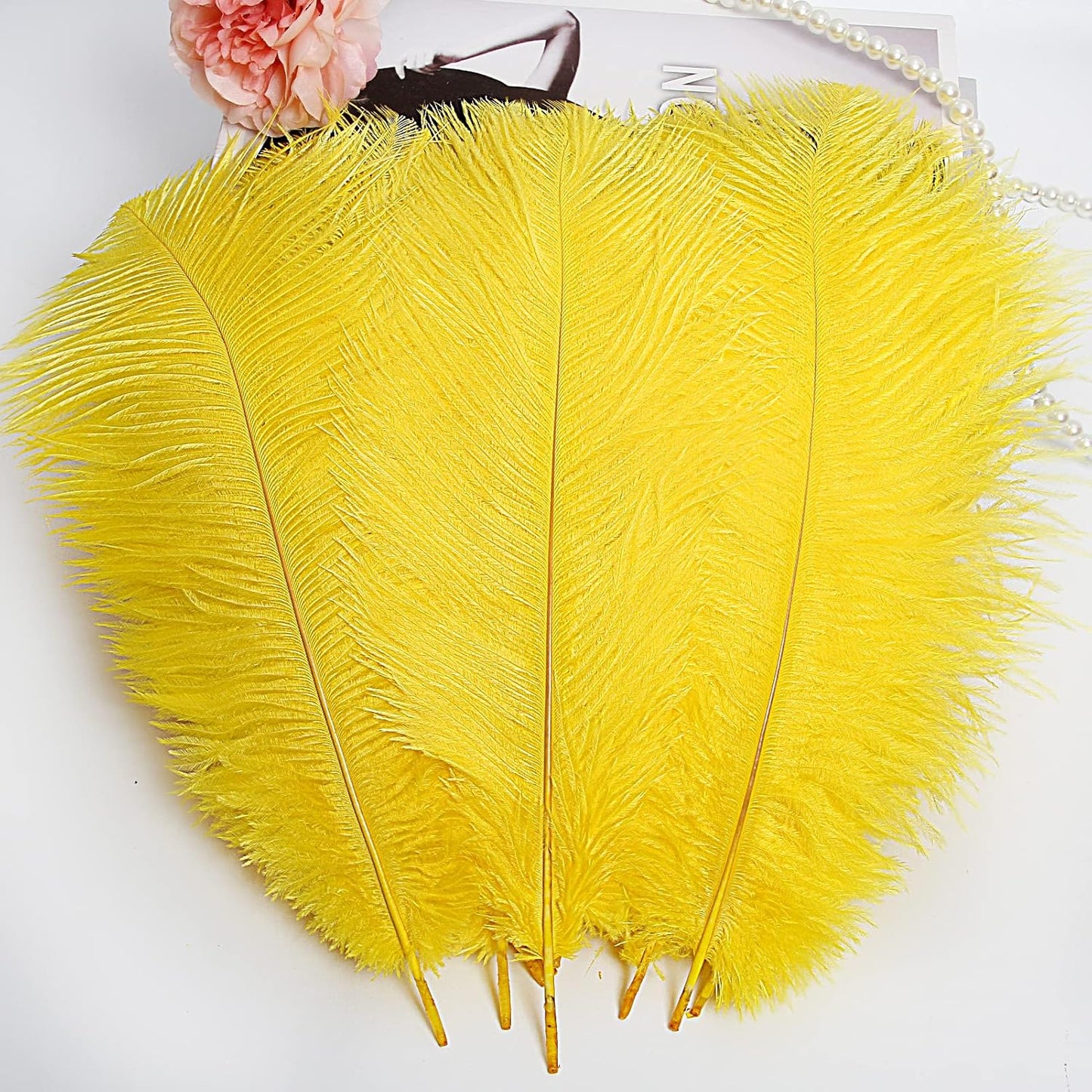 THARAHT Yellow Ostrich Feathers 24pcs Natural Bulk 10-12Inch 25cm-30cm for Crafts Wedding Party Centerpieces Halloween and Home Decoration Feathers