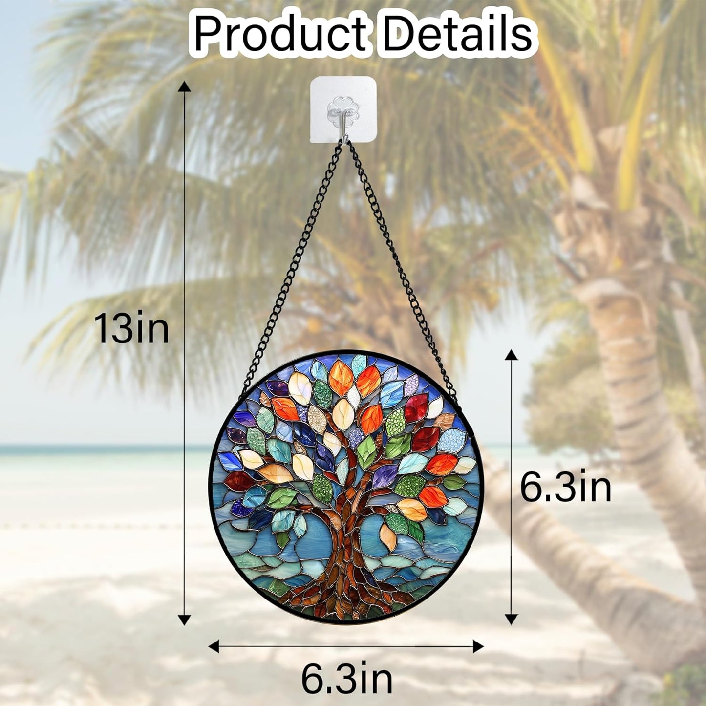 Stained Glass Window Hanging, Colorful Tree of Life Sun Catchers Glass Panel Blue Suncatcher Decor for Birthday for Women, Men, Wife, Aunt, and Mom 6.3 in