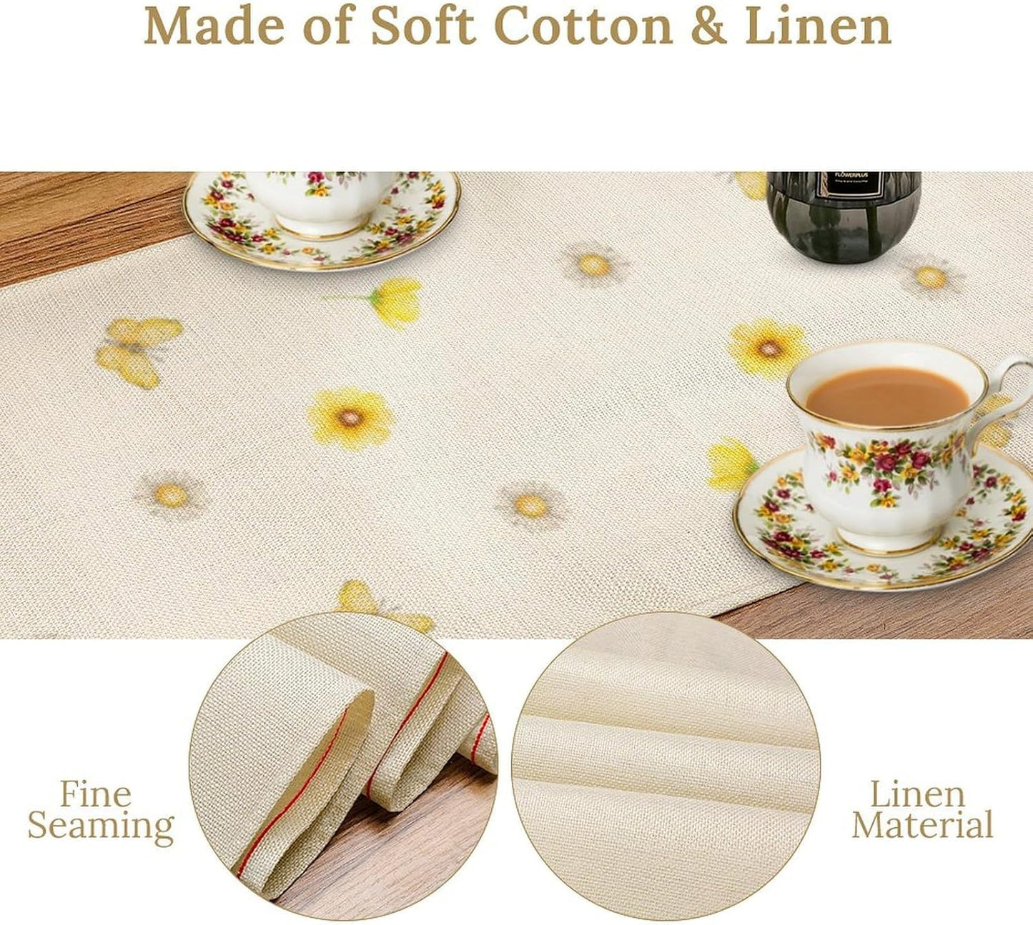 Flower Table Runner, Colorful Watercolor Pink Flower Plants Nature Butterfly Table Runner for Kitchen Dinner Living Room Home Party, 13x120 Inch