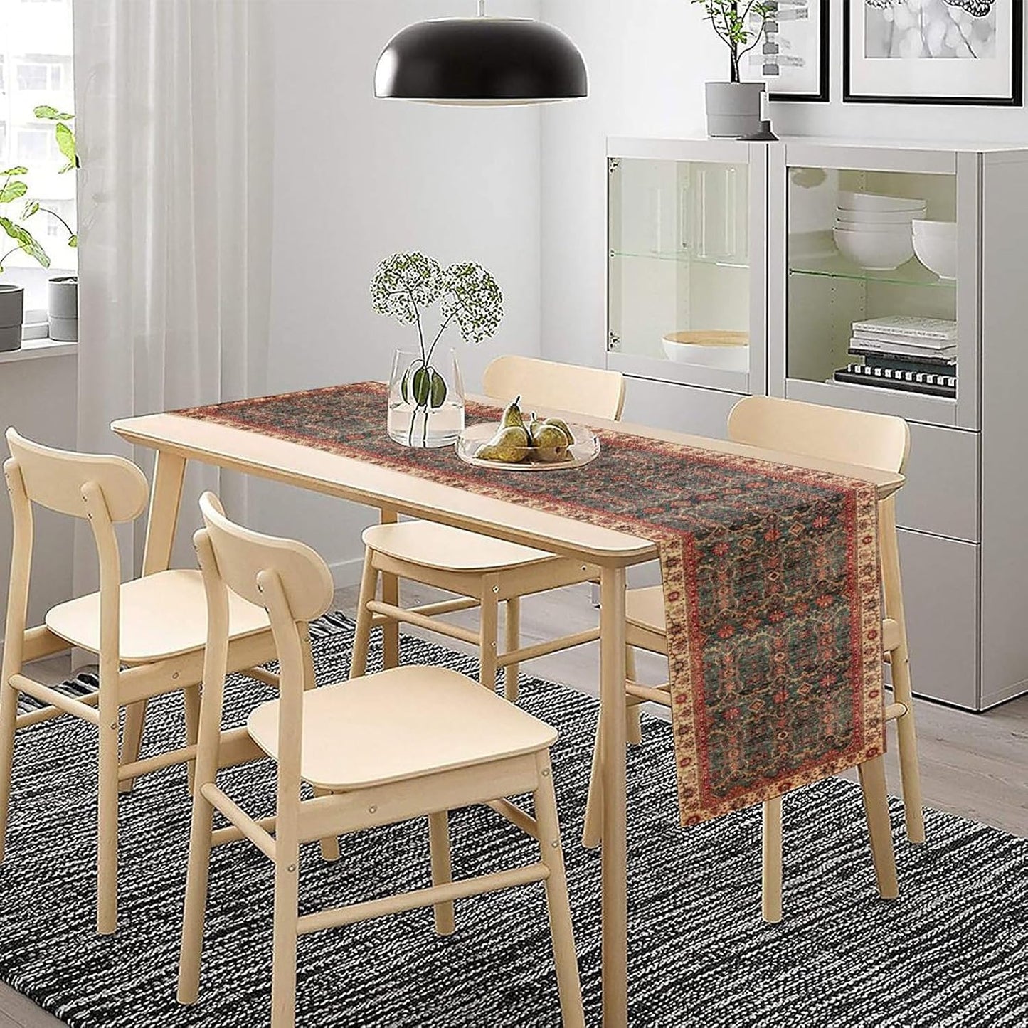 Vintage Boho Floral Table Runner, Rustic Country Farmhouse Red Teal Retro Flower Pattern for Home Kitchen Table Decor Dining Coffee Room Party Decor 13x72in