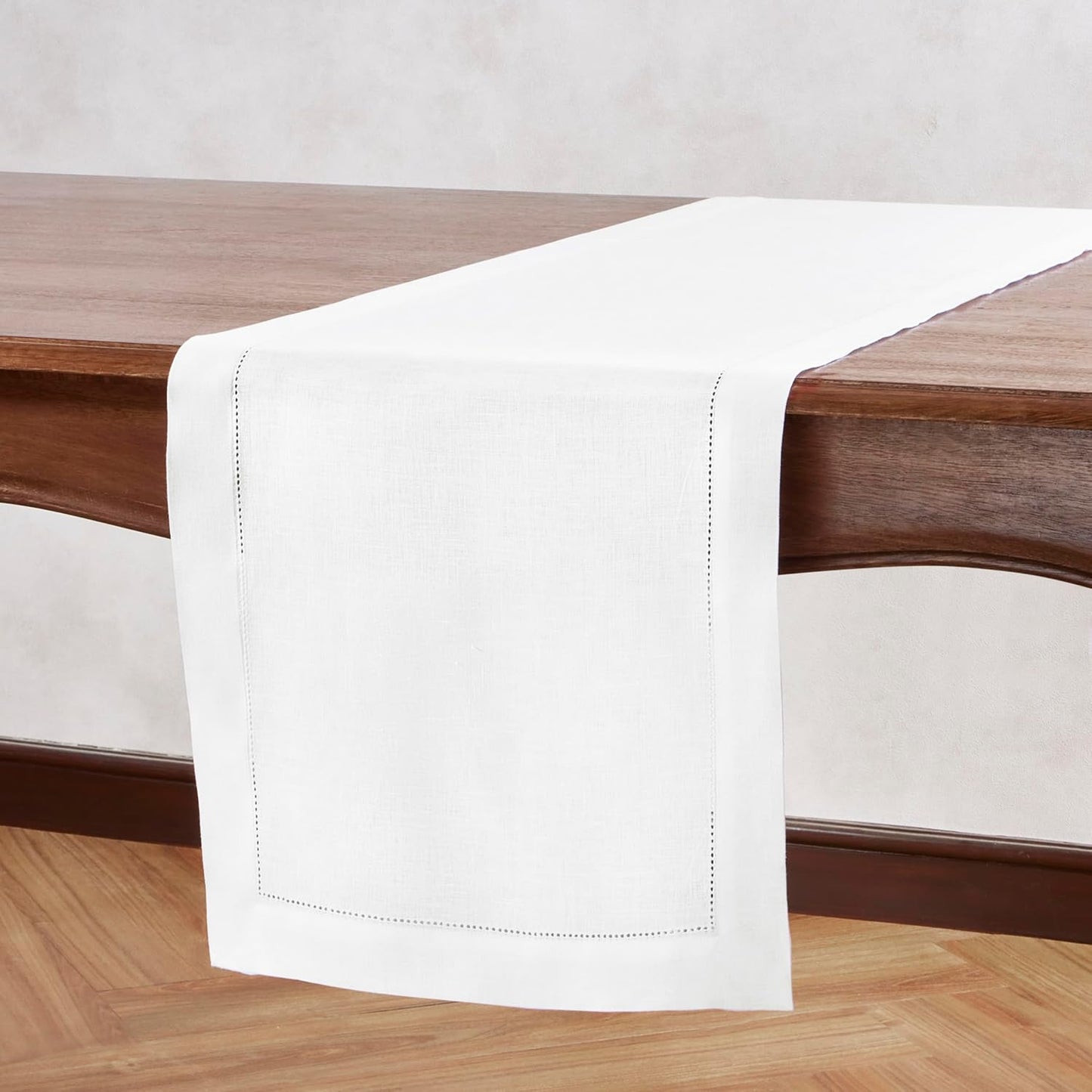 Linen Table Runner 90 inches Long – Medium Weight Hemstitch 100% Pure Linen Off White Dining Table Runner 14 x 90 Inch for Spring, Summer, Wedding Decorations, Gift – Azure