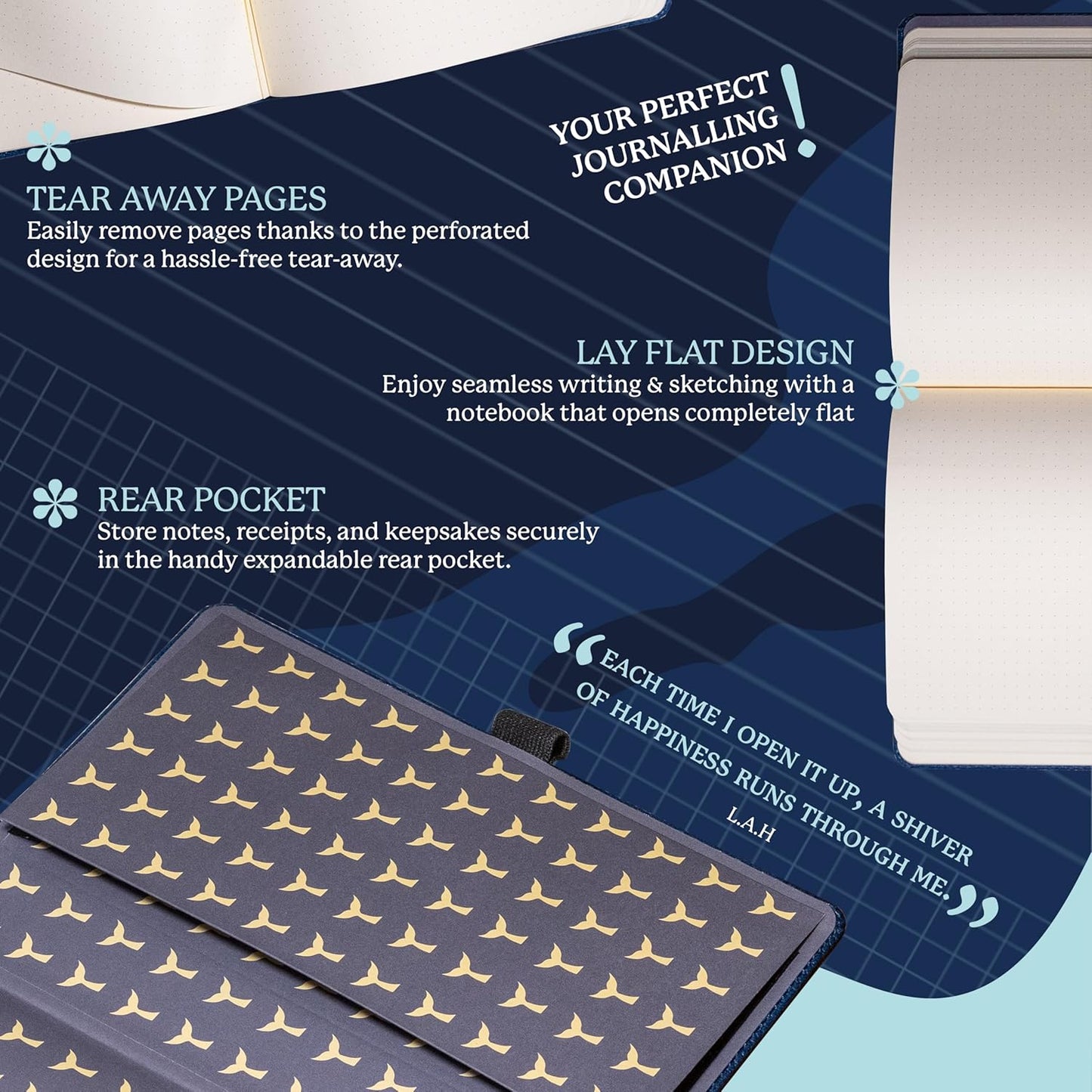 Dingbats* Wildlife Lined Writing Journal Notebook A5 - Vegan Leather Hardcover - Ideal for Work, Travel - Pocket, Elastic Closure, & Bookmark