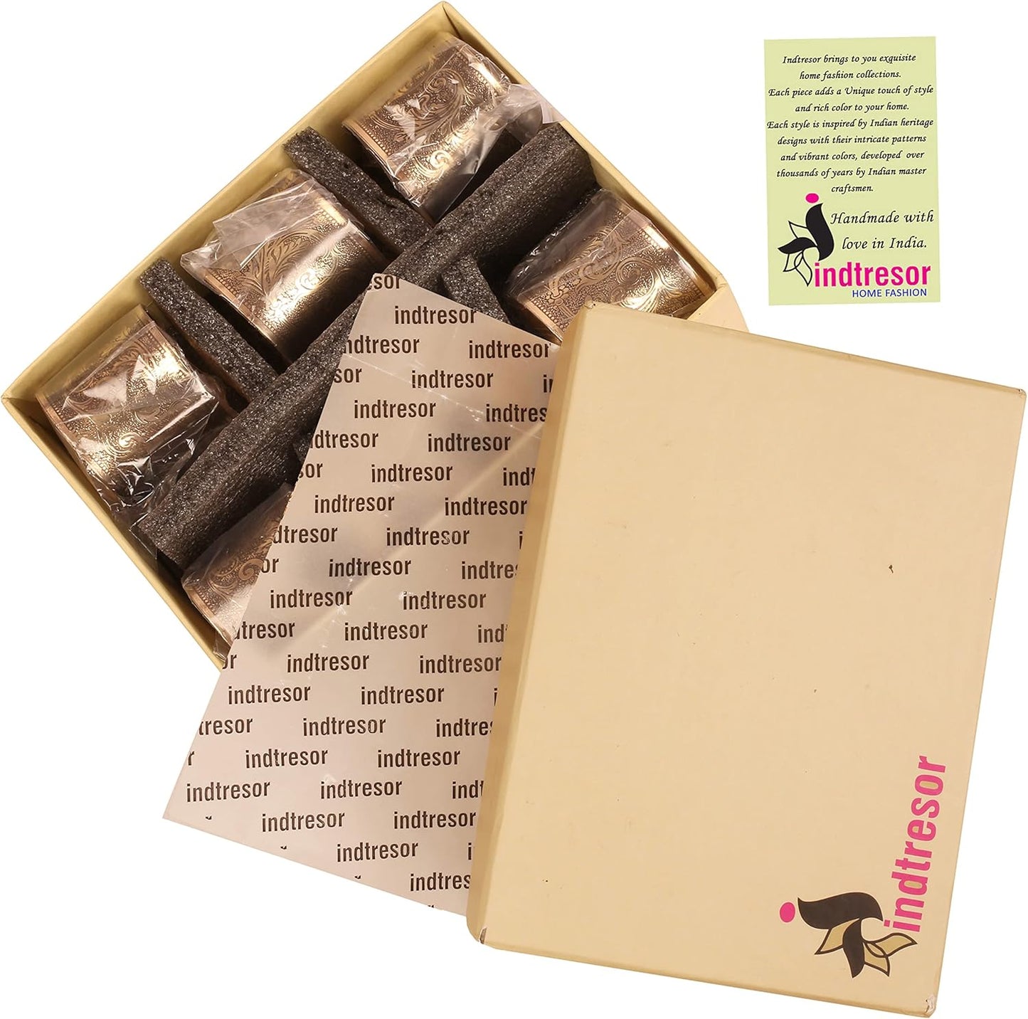 Brass Base Traditional Pretty Handcrafted Etched Petals Floral Pattern Large Size Party Dining Table Napkin Holders in Gold Tone. (Set of 6).