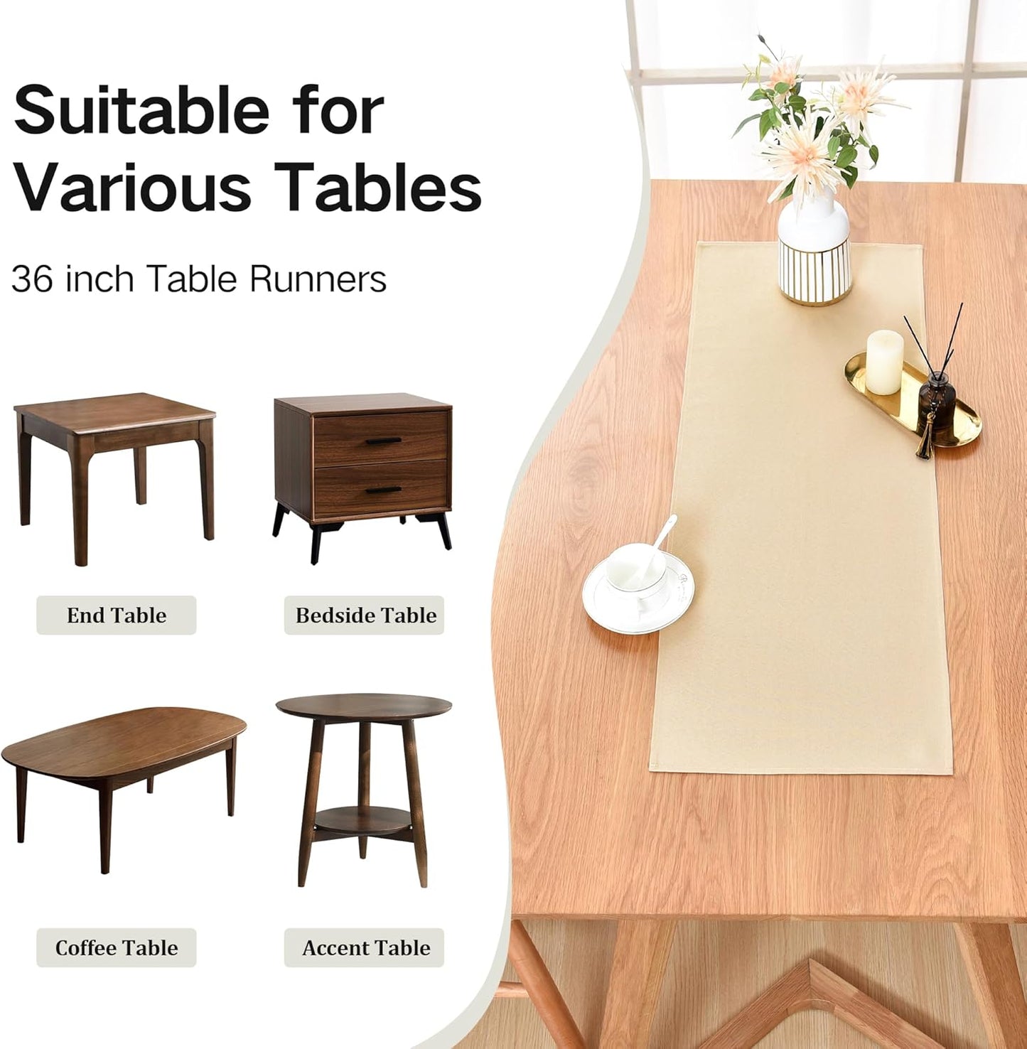 Farmhouse Beige Table Runner Small Short Table Runners 36 Inches Coffee Table Runner for Dresser Living Room Bedroom Holiday Party Banquet 12X36 Inch