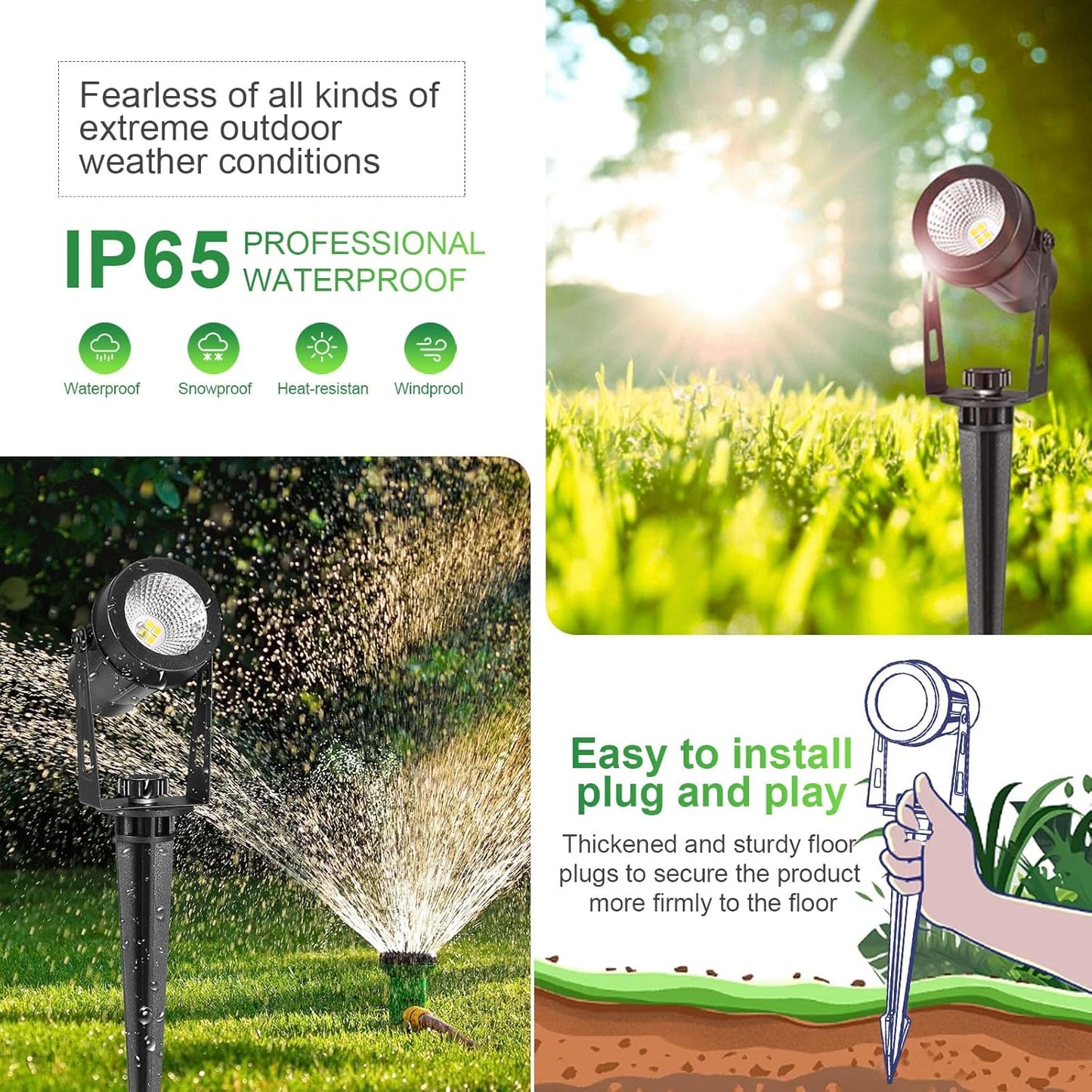 2 Pack Extendable Outdoor Landscape Lights, 12V Low Voltage Landscape Lighting IP65 Waterproof Plug-in Outdoor Spotlights for Yard House Pathway Tree Pools (2700K Warm White, NO Plug)