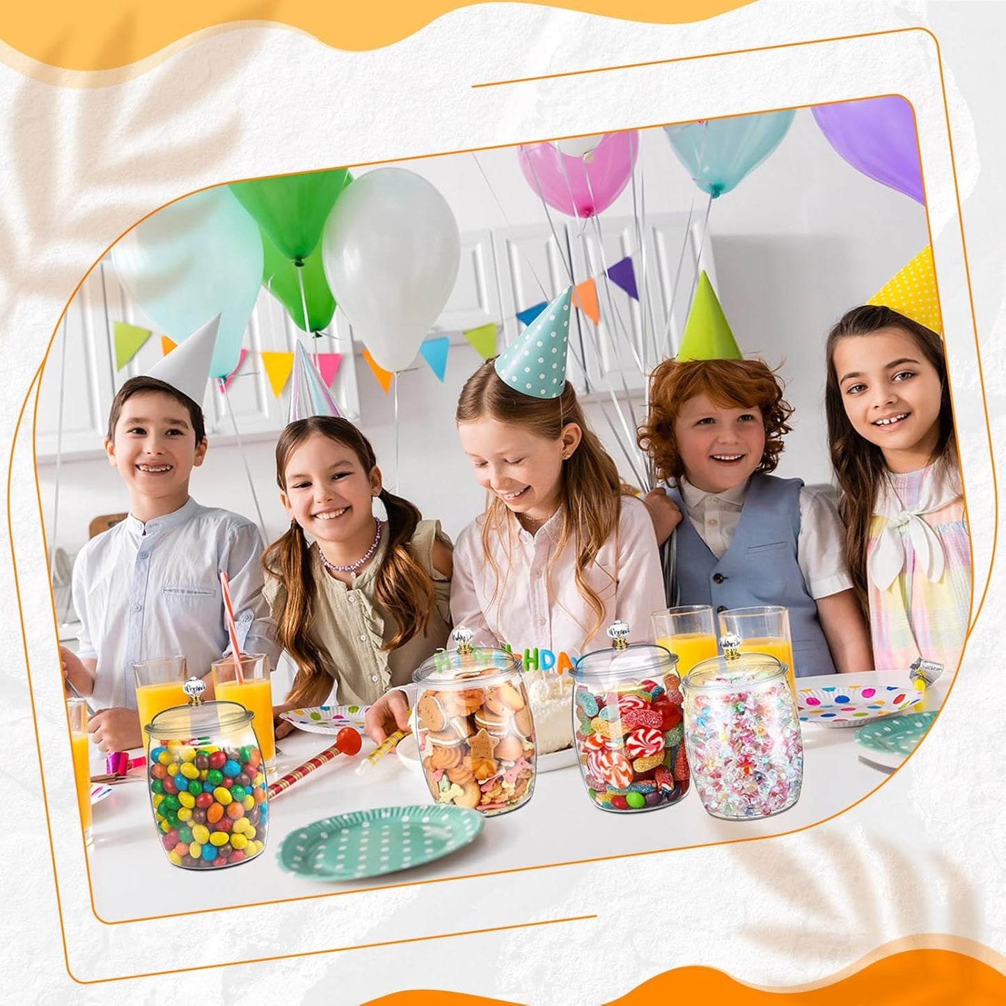 Nuogo 4 Pcs Plastic Candy and Cookie Jars with Lids Clear Cookie Container Candy Jars Large Airtight Apothecary Storage Organization for Wedding Home Kitchen Bar(42 oz)