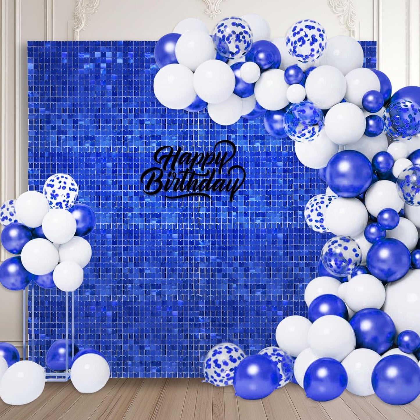 24PCS Blue Shimmer Wall Backdrop, Square Sequin Backdrops Panel, Glitter Wall Background for Birthdays, Weddings, Graduation, Engagements, Disco Bachelorette Party Decoration (4FTx6FT)