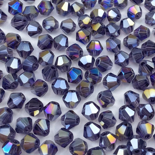 400pcs 4mm Bicone Crystal Glass Beads Loose Spacer Beads Faceted Craft Beads for Jewelry Making DIY Necklace Bracelet Earring Wind Chimes Suncatchers Ornamen(Violet AB)