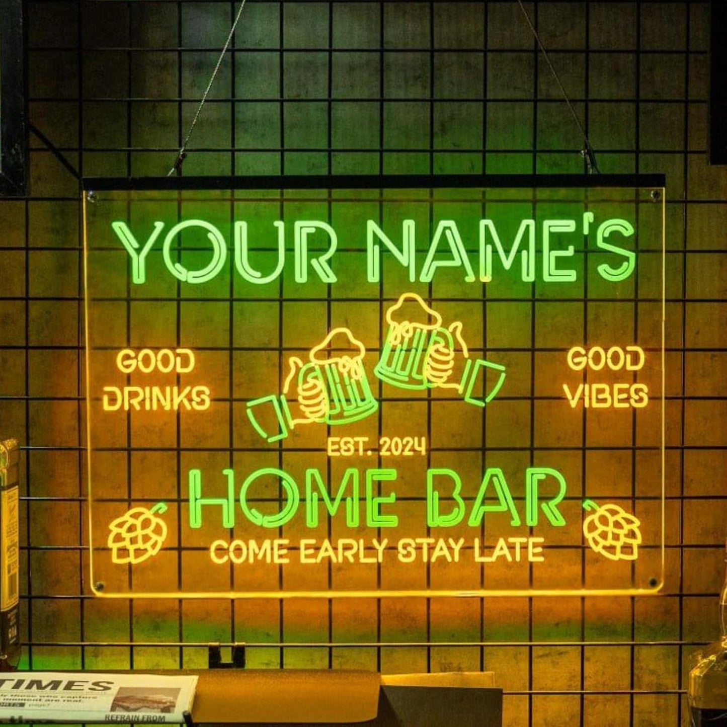 Personalized Bar Signs with Your Name for home wall light up with personalized pub name, man cave accessories, beer themed neon customizable lighted sign