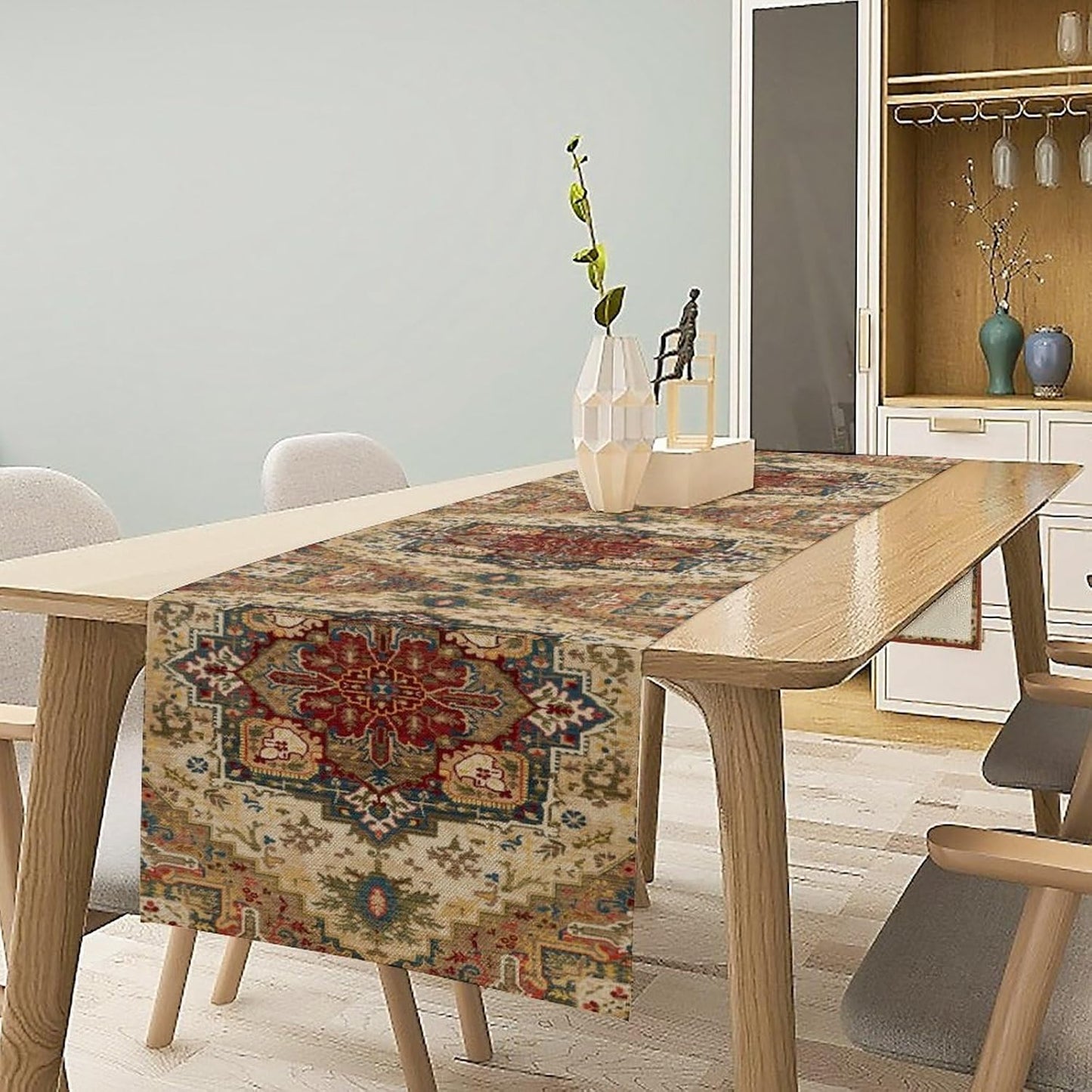 Boho Bohemia Style Table Runner, Vintage Yellow Brown Retro Flower Rustic Country Style Floral Print Pattern for Home Kitchen Table Decor Dining Coffee Room Garden Party Decor 13x72in