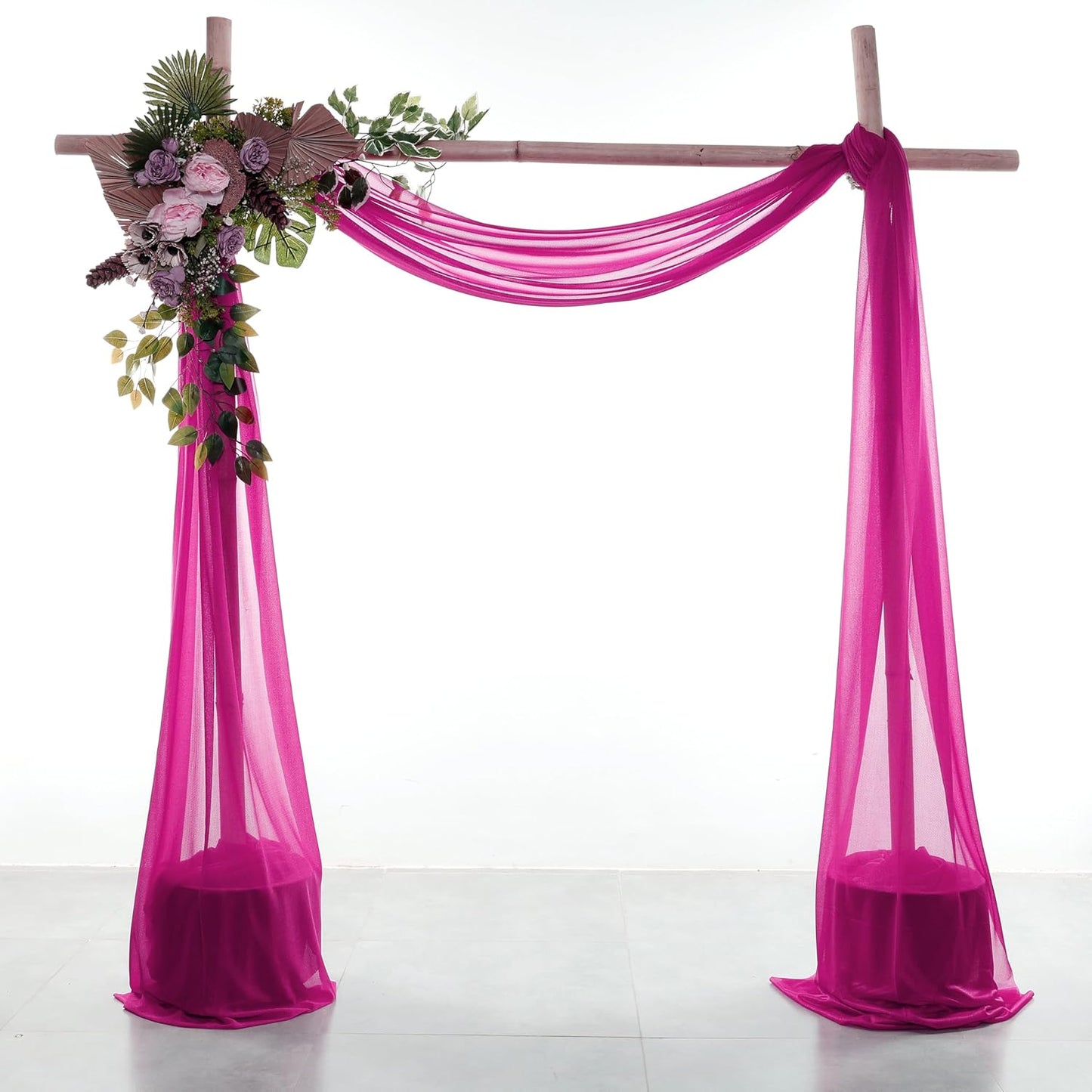 VDS Pack of 2 Panel (30 Inch X 50 Feet) Wedding Arch Draping Fabric Sheer Chiffon Fabric Drapery for Wedding Ceremony Reception Swag Backdrop Canopy Chuppah ARBO Altars Decoration (Magenta)