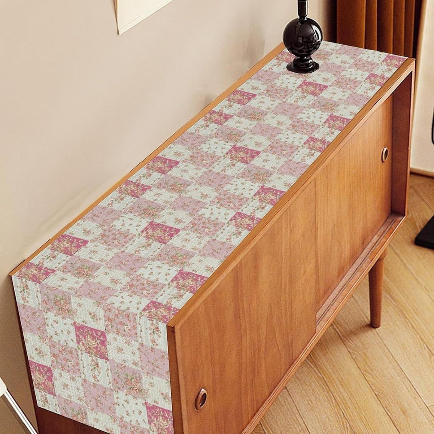 Patchwork Table Runner, Boho Vintage Pink Wildflowers Bohemian Paisley Flower Farmhouse Table Center Decor for Home Kitchen Dining Patio Holiday Party Indoor Outdoor Table Decorations, 13"x108" Inch