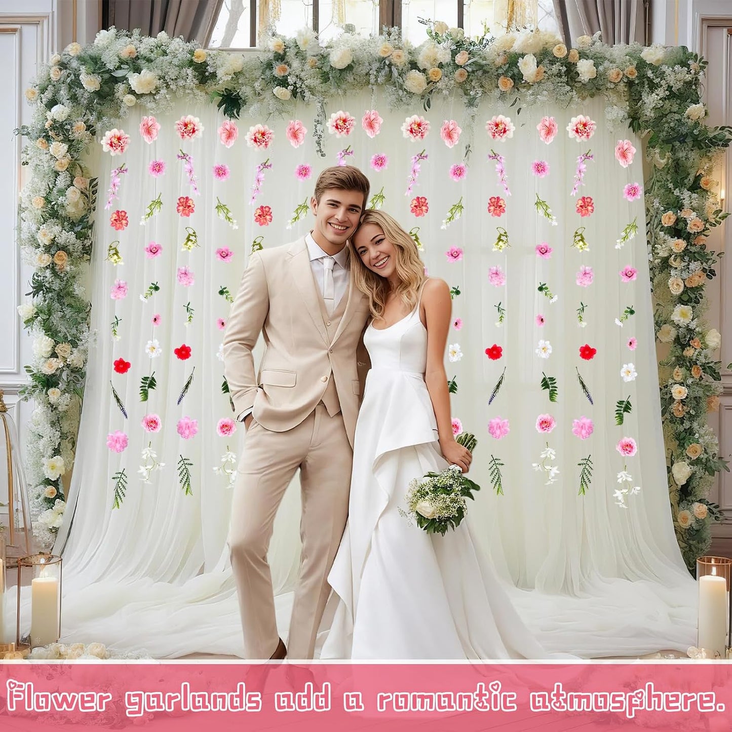 6 PCS 35.4 ft Artificial Hanging Flower Garland, Floral Vines Hanging Flowers for Decoration with Hooks, Wildflower Garland for Wedding Party Background, Birthday, Baby Shower, Home, Garden