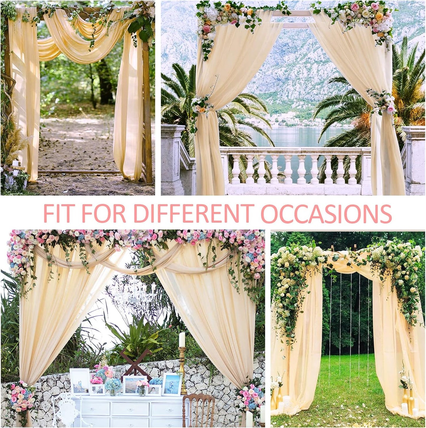 Champagne Arch Drapes for Wedding Arch Draping Fabric 2 Panel Sheer Backdrop Curtain for Ceremony Bridal Party Decor 6 Yards 19Ft Length x 28" Width