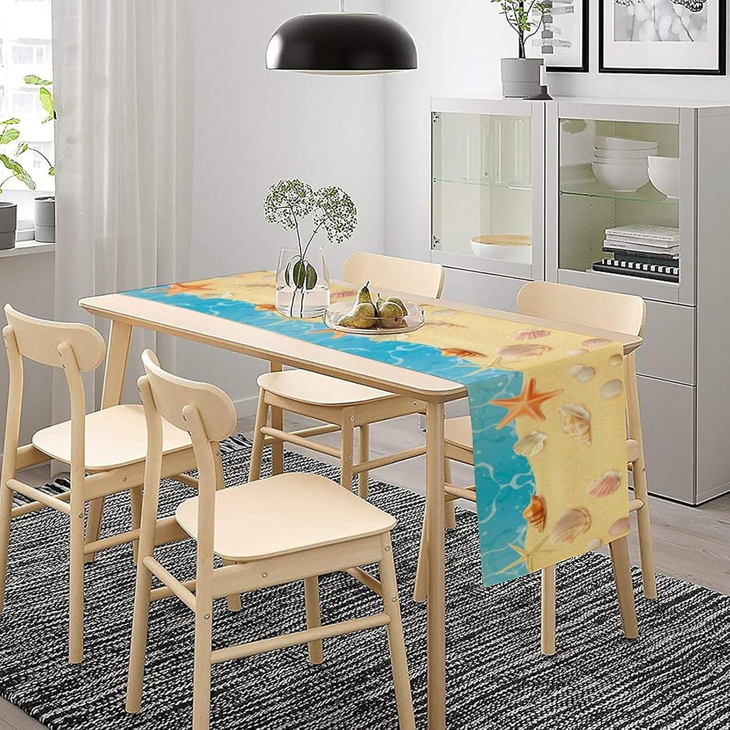 Sea Turtle Table Runner Marine Life Starfish Nautical Blue Green Ocean Theme Kitchen Table Decorations for Indoor Outdoor Home Party Decorations 13 * 90 Inch