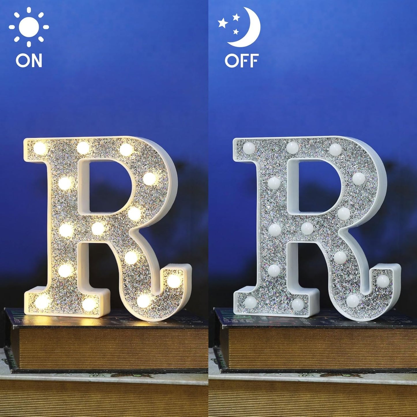 NW LIGHT Light-Up Letters, Marquee Alphabet & Number Letters for Table Decor, Glitter Light Up Signs for Prom, Events & Engagement - Letter R
