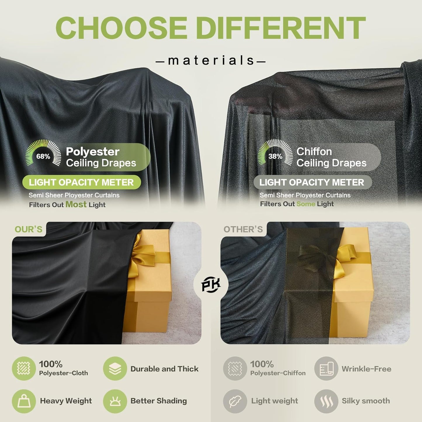 PartyVillage 50ft×15ft Black Backdrop Curtain for Halloween Parties, 10 Panels Wrinkle Free 15 FT Long Polyester Photo Backdrop Drapes Back Drop Cloth for Birthday Photography Background