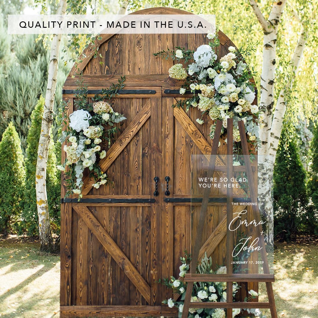 Andaz Press Custom Large Wedding Acrylic Sign, 16 X 24 Inches, So Glad You'Re Here, Personalized Sign, Welcome Sign For Modern Wedding Theme Wedding Welcome Sign