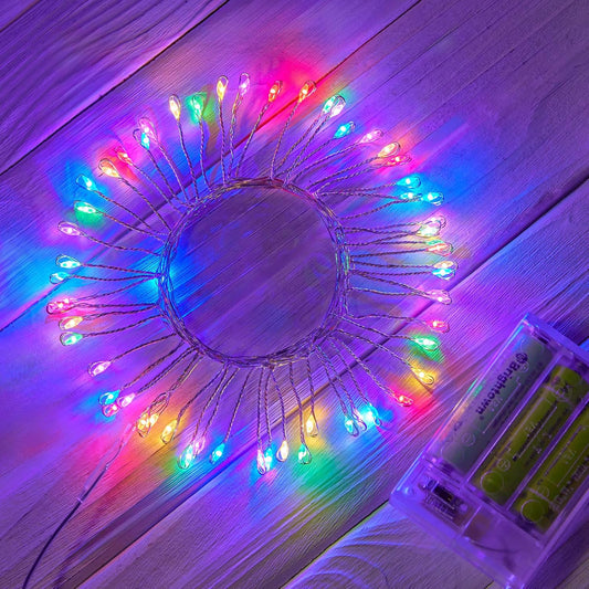 Fairy Lights Battery Operated, Twinkle String Lights Silver Wire 5 FT 60 LED Firecracker Starry Lights for DIY Wreath Home Wedding Bedroom Mason Jar Holiday Easter Decoration, Pink + Multicolor