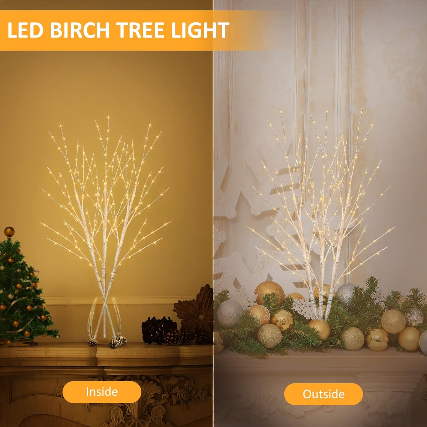 Bexdir Lighted Birch White Tree Branches 33IN 180LED with Timer Plug in, Artificial Tree White Birch Twig for Christmas Home Decor Party Wedding Bedroom
