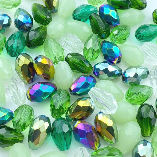 200pcs 3x5mm Teardrop Crystal Glass Beads Vertical Hole Faceted Loose Spacer Beads for DIY Craft Jewelry Making Necklace Bracelet Earring Wind Chimes(Green Series)