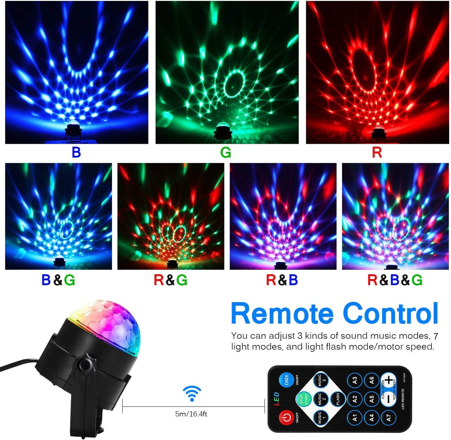 Party Disco Ball Dj Dance Lights Disco Strobe Rave Sound Activated Projector Effect Stage Light Remote Control for Birthday Xmas Wedding Bar Kids Christmas Glow Party