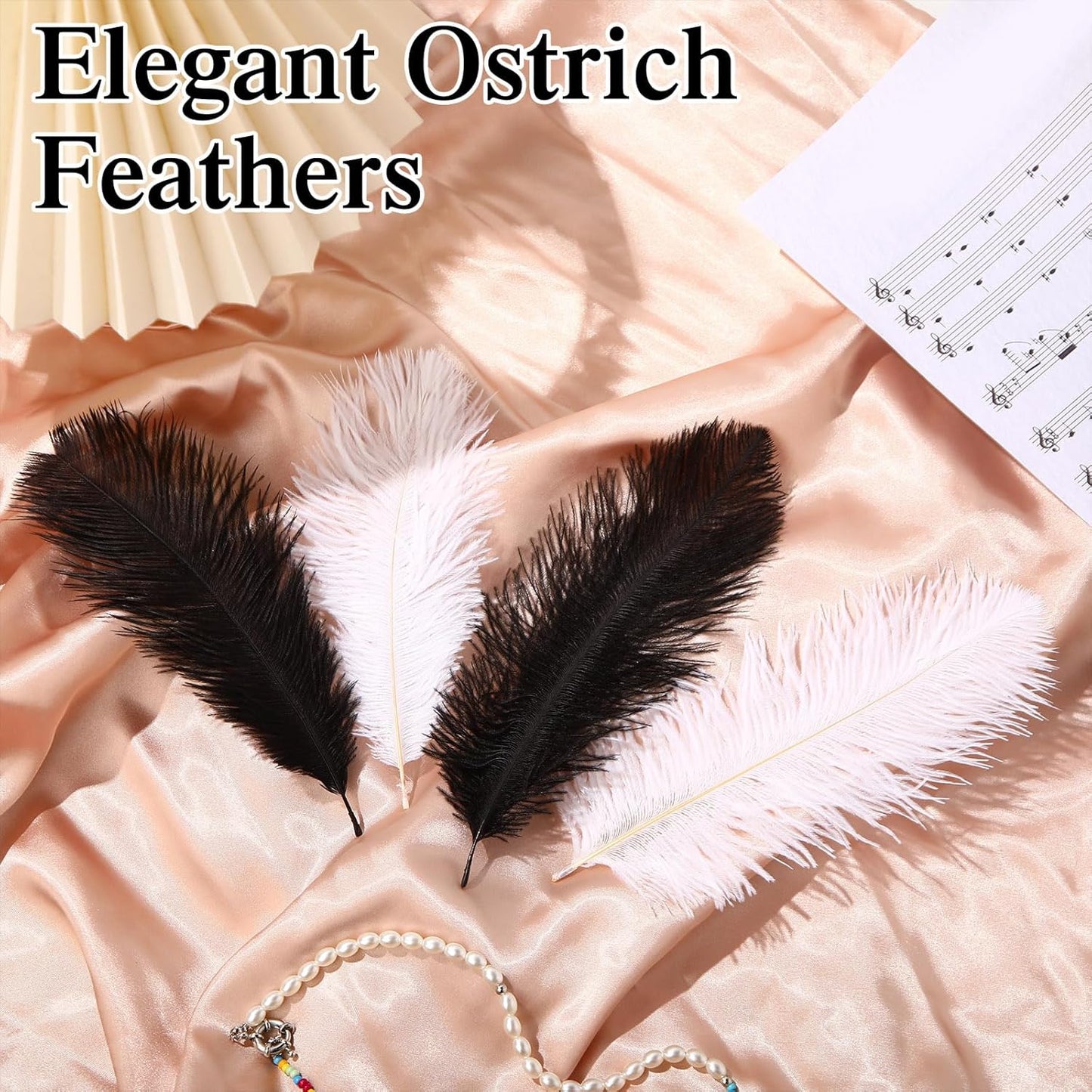Crowye 100 Pcs Ostrich Feathers Bulk for Centerpieces Craft Ostrich Feathers for Vase Wedding Masquerade Party Home Costume Decorations (6-8 Inch,Black,White)