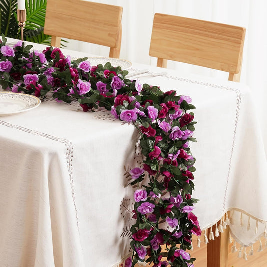 2 Pcs 16.5 Ft Flower Garland Rose Vines, Rose Garland for Decoration, Flower Vine for Bed Room Table Birthday Wedding Party Garden Wall Decor