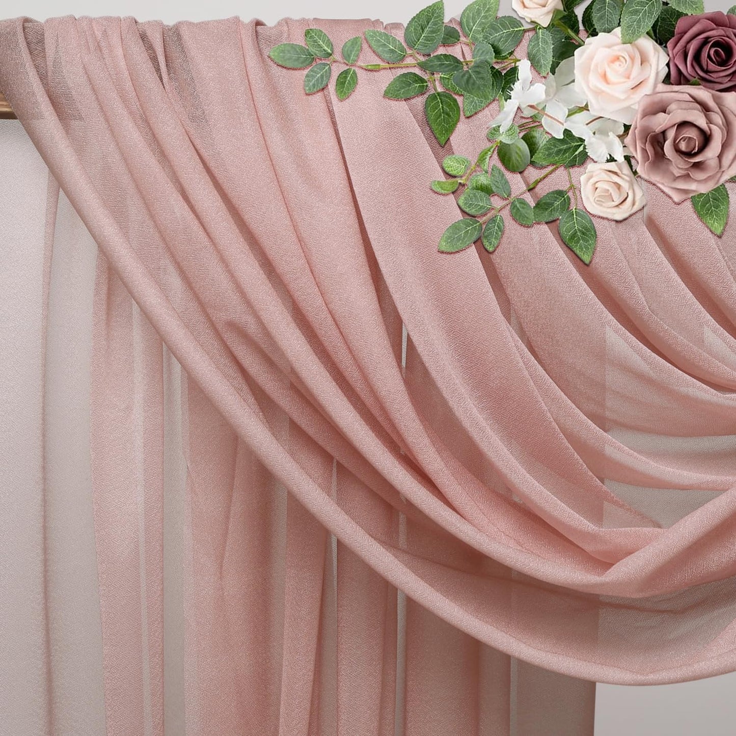 Wedding Arch Draping Fabric 1 Panel 28.7" x 20FT Dusty Rose Sheer Chiffon Backdrop Drapes for Wedding Ceremony Birthday Party Bridal Shower Outdoor Decoration