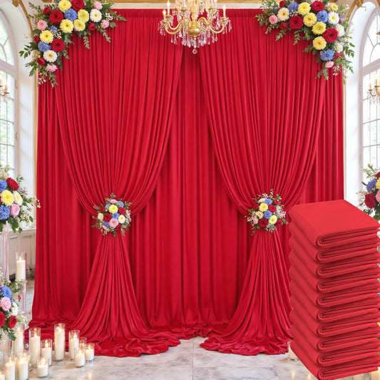 50×14ft Wrinkle Free Red Backdrop Curtain for Wedding Parties,10 Panels 5×14ft Height Soft Silky Polyester Backdrop Drapes Photo Back Ddrop Curtains for Events Photography Christmas Background Cloth