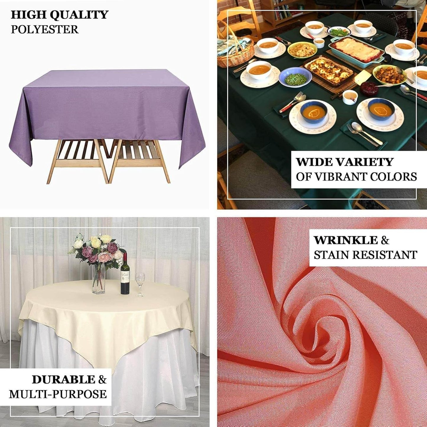 Efavormart 70" Premium Square Polyester Tablecloth for Wedding Kitchen Dining Events - Pink