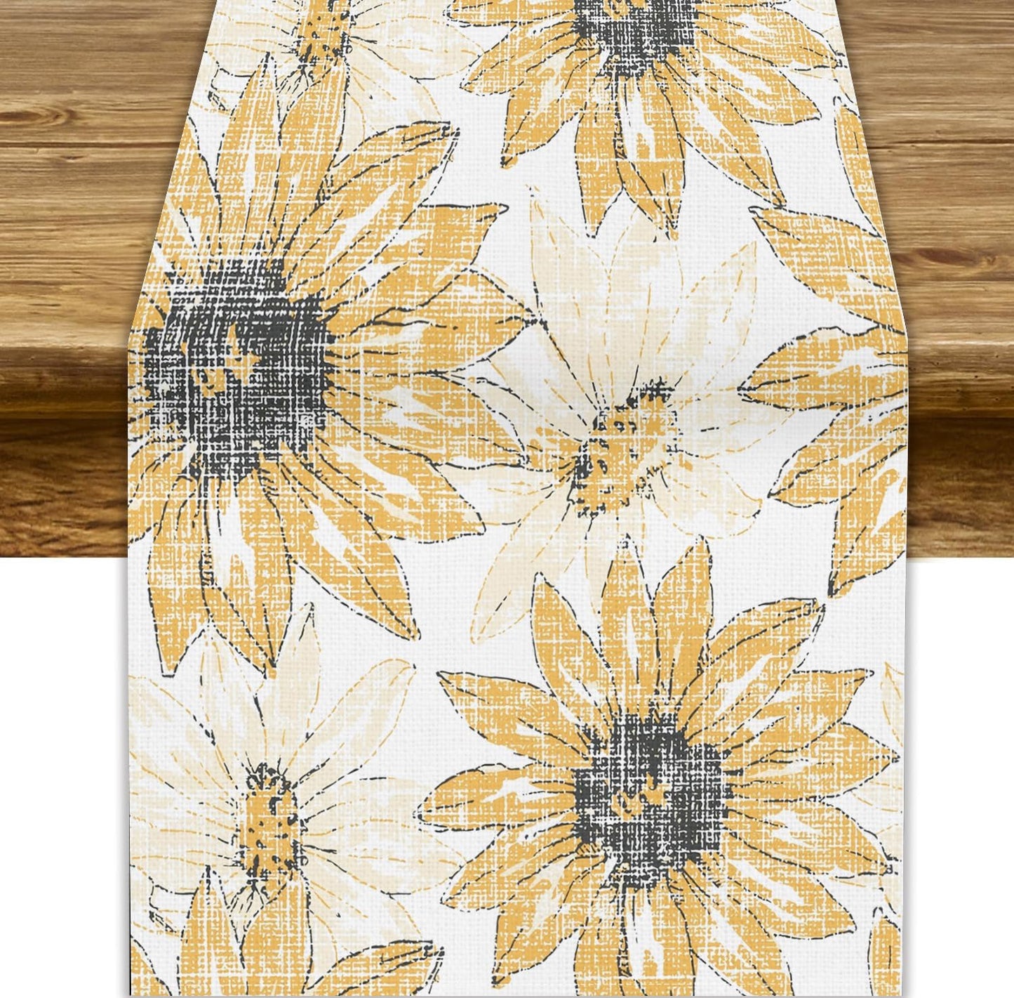 Chrysanthemum Vintage Floral Table Runner, Elegant Grunge Orange Sunflower Spring Summer Elegant Pattern Artichokes Flower Table Runner for Party Kitchen Dining Living Room Decor, 13x108 Inch