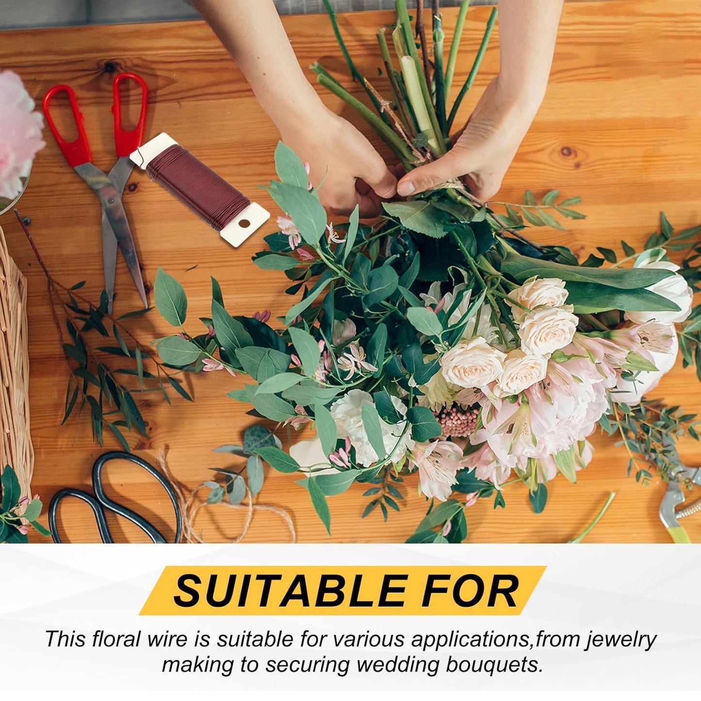 MECCANIXITY 190 Yards/575 Feet Metal Floral Wire 21 Gauge Gold Tone Flexible Paddle Thin Floral Wires for Craft, Christmas Wreath, Flower Arrangement, Wedding, Total 5 Roll