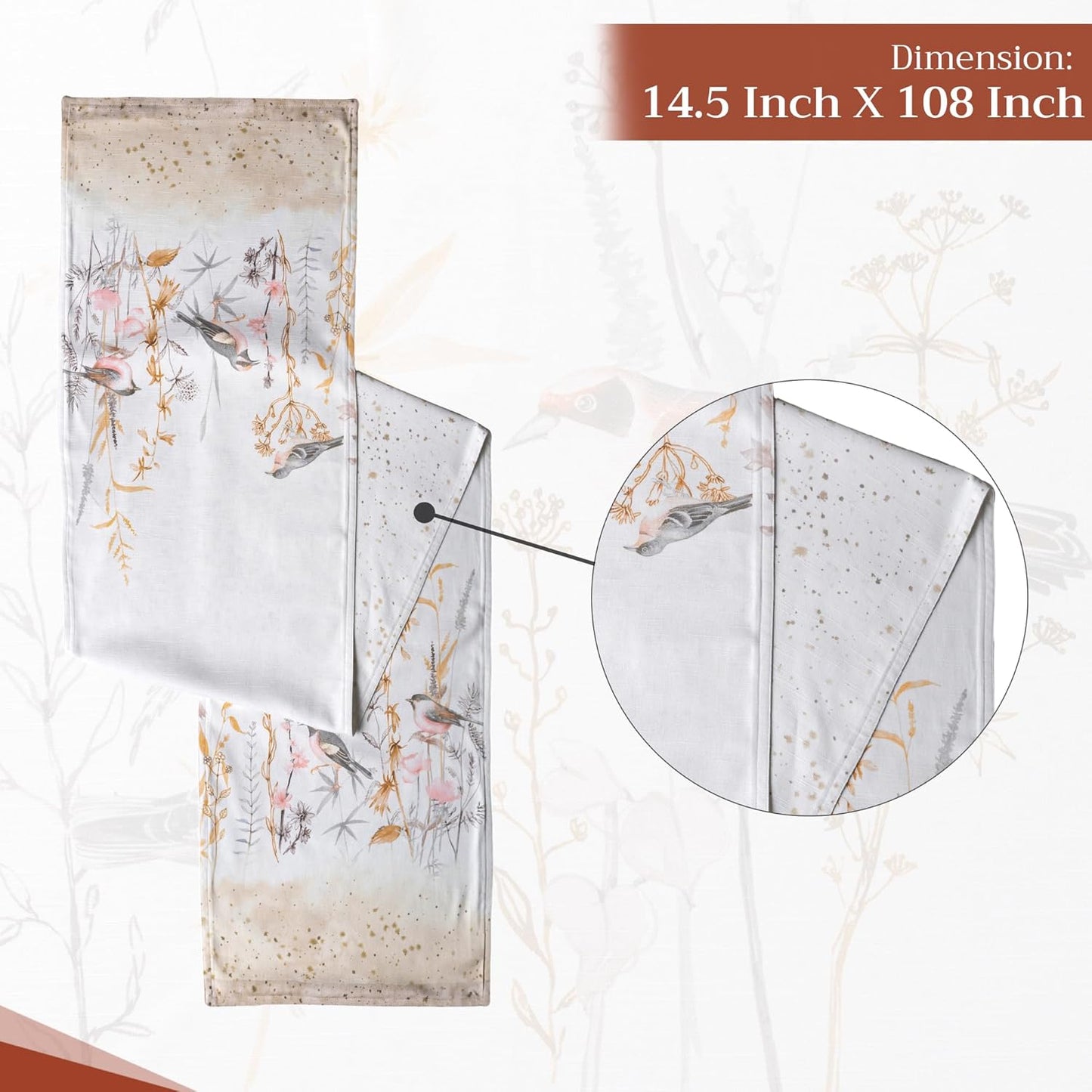 Maison d' Hermine Table Runner 100% Cotton Double Layer Table Runners 108 inches Long Decorative for Home Dining Party Wedding Bridal Shower Spring Summer (Meadow Florals - Beige, 14.50" x 108")