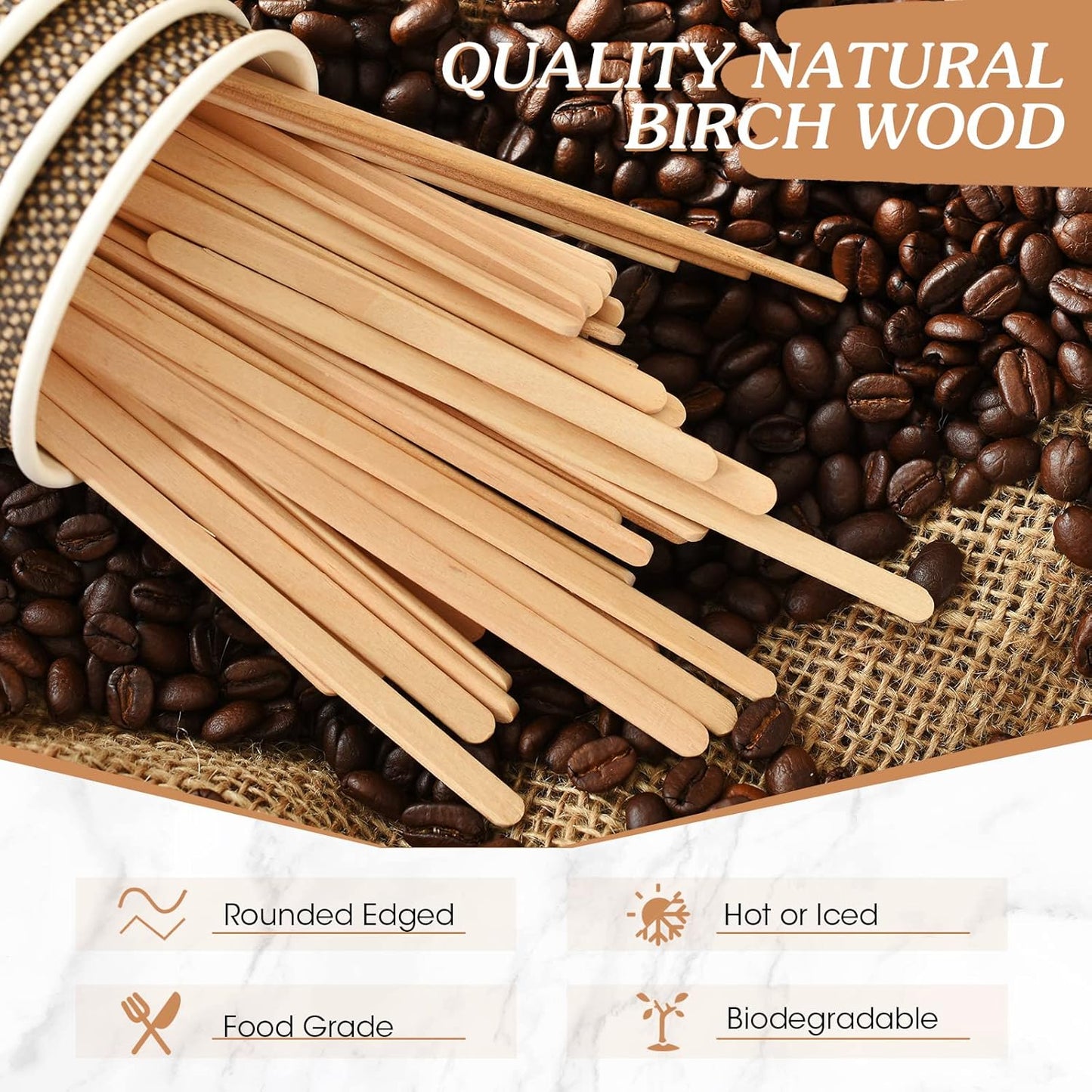 5000 Pcs Wooden Coffee Stirrers 5.5 Inch Disposable Wood Coffee Stir Sticks for Tea Cocktail Drink Stirring