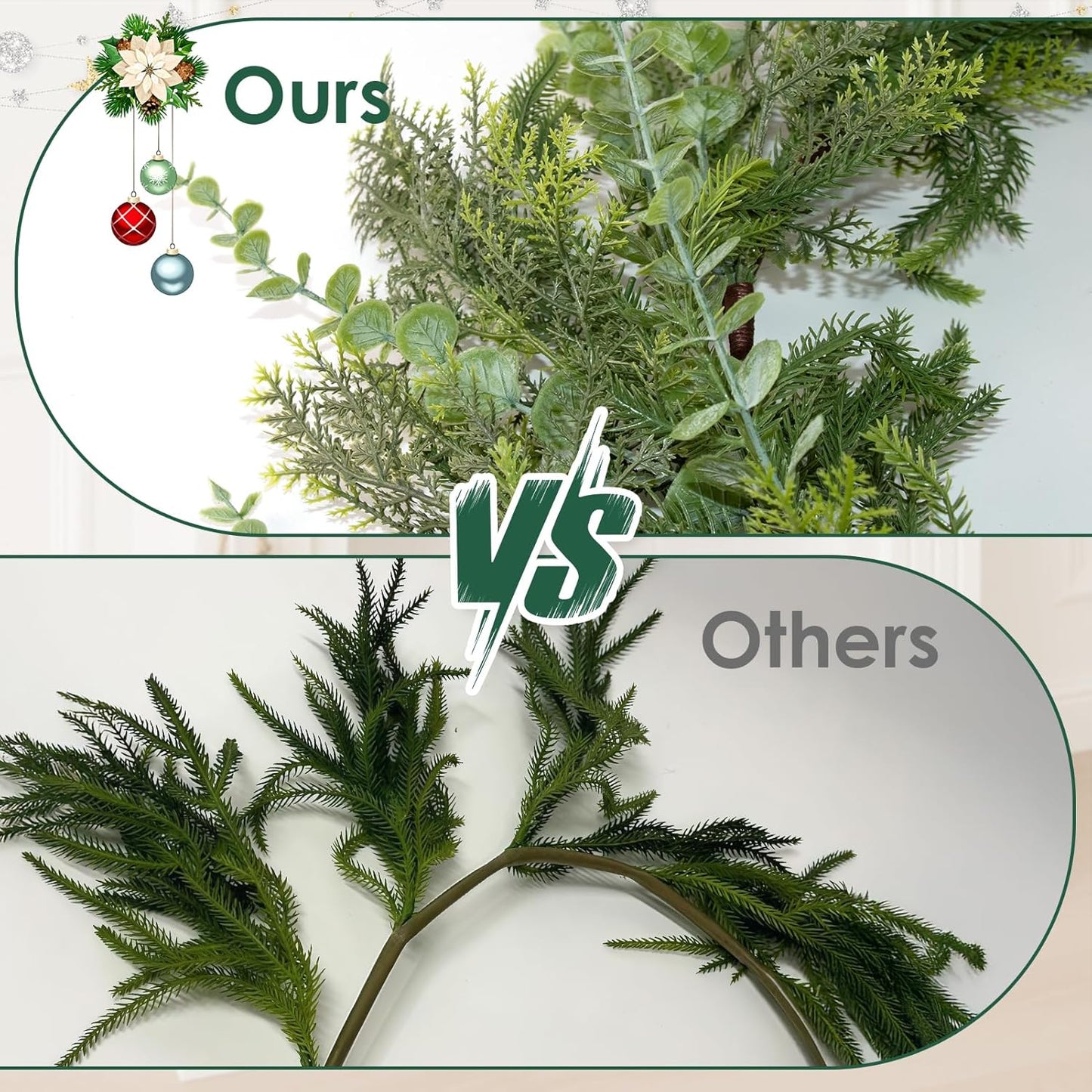 6FT Christmas Garland Norfolk Pine Tree Artificial Cedar Eucalyptus Greenery, Realistic Pine Garland for Mantel Fireplace Stair Rail Doorway Table Centerpiece, Indoor Outdoor Winter Decor