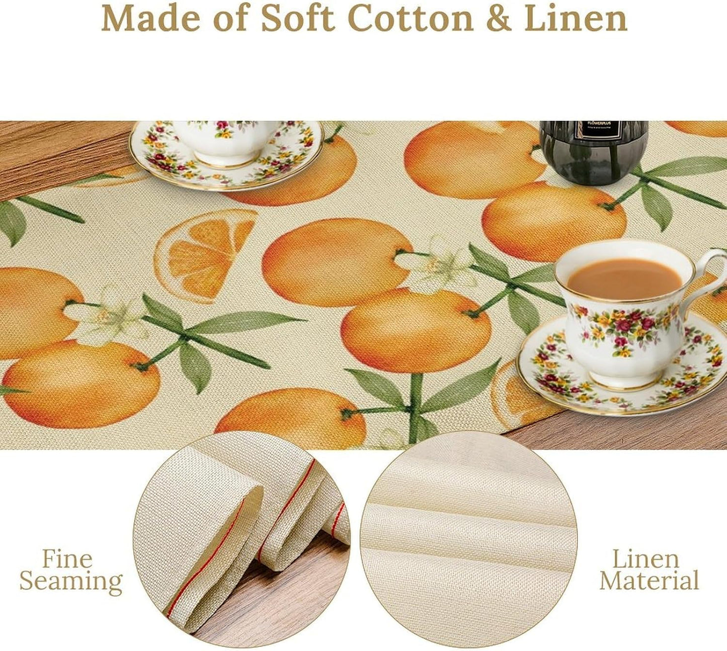 Spring Summer Orange Citrus Table Runner Watercolor Sweet Fruit Botanical Print Dinner Runner for Farmhouse Baby Shower Party Holiday Home Kitchen Dining Table Decor 13x120