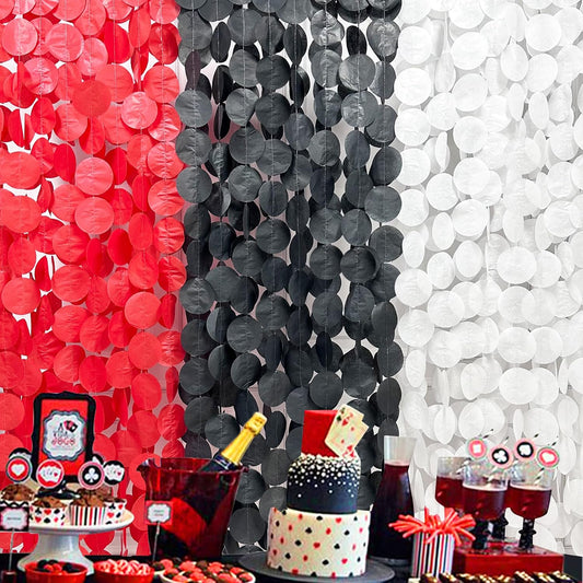 192Ft Red Black White Party Decorations Big Circle Dots Backdrop Streamer Garland for Graduation Birthday Bachelorette Engagement Baby Shower Wedding Las Vegas Casino Poker Pirate Party Supplies
